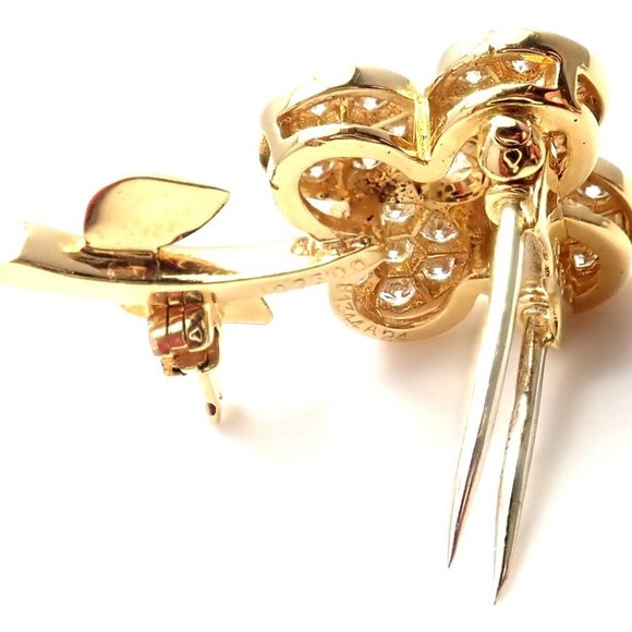 Rare! Authentic Van Cleef & Arpels Diamond 18k Yellow Gold Flower Pin Brooch - Picture 4 of 9